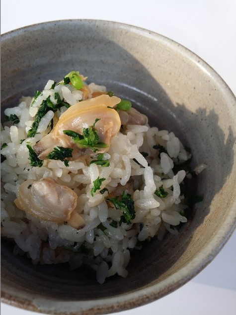 春菊とあさりの炊き込みご飯